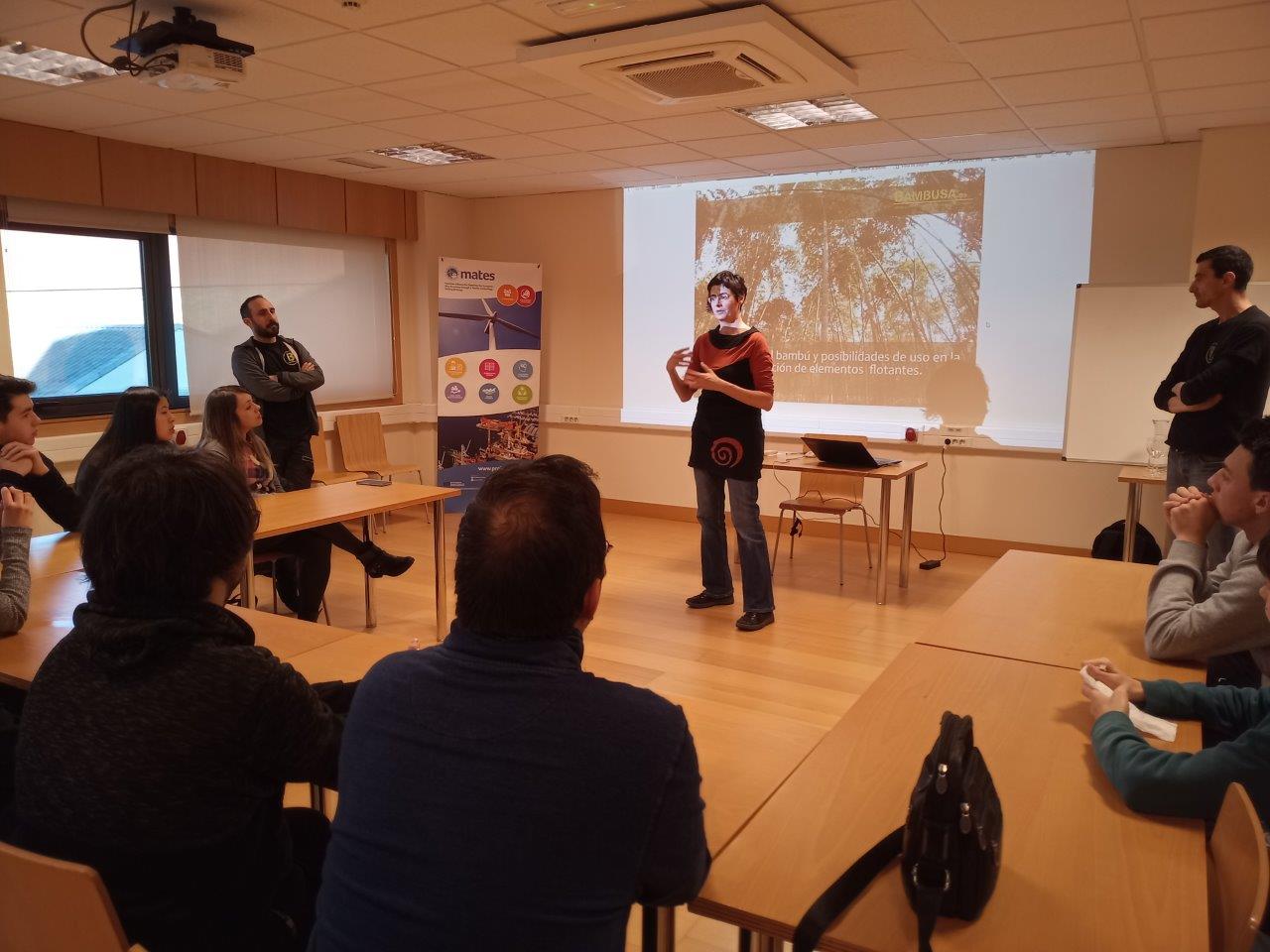 MOL2 Spain - Lucia Fraga (from CETMAR and MATES coordinator) presenting to students during the bamboo carving workshop